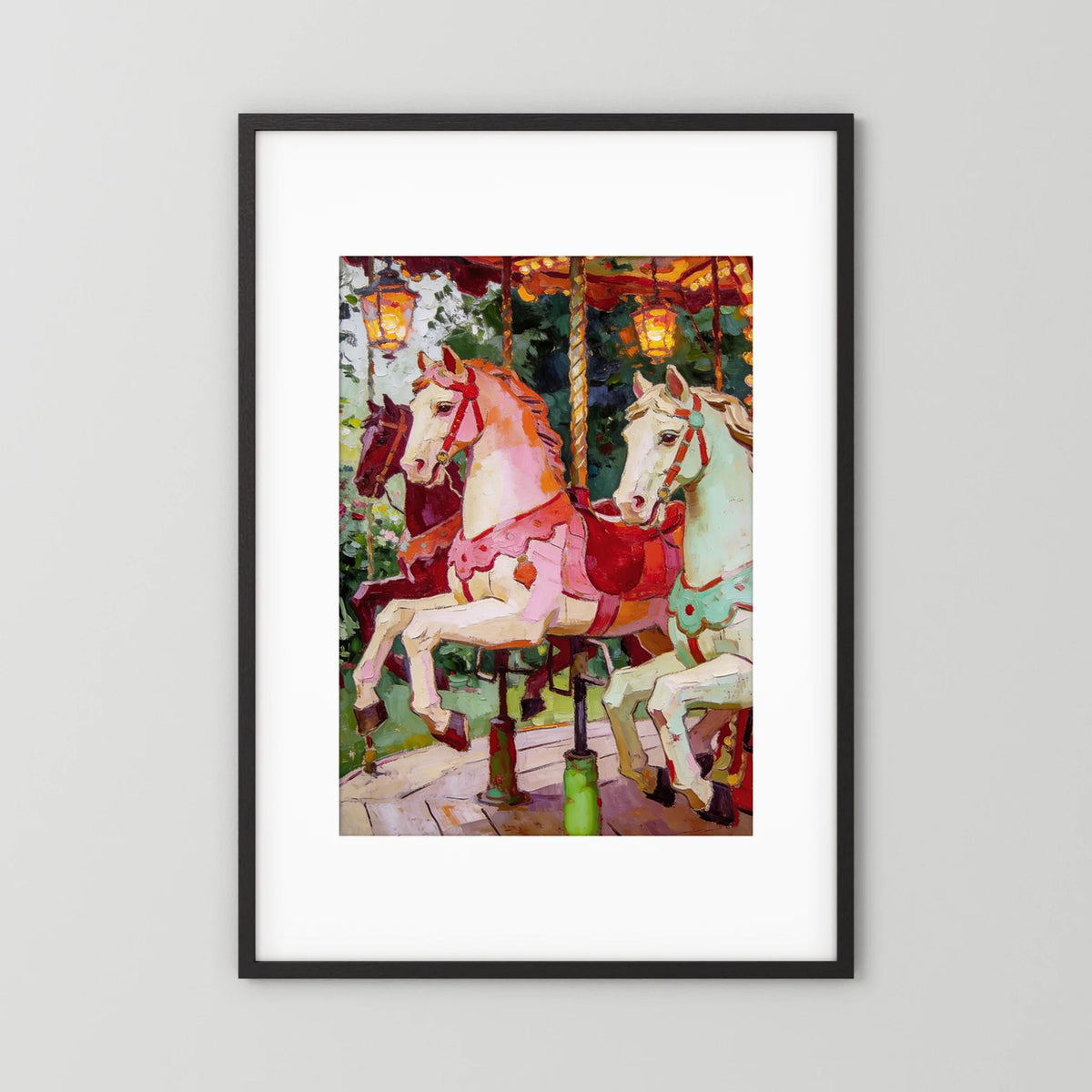 The Carousel Horses fine art print – vintage-inspired wall art by Maison Vintage displayed in an interior