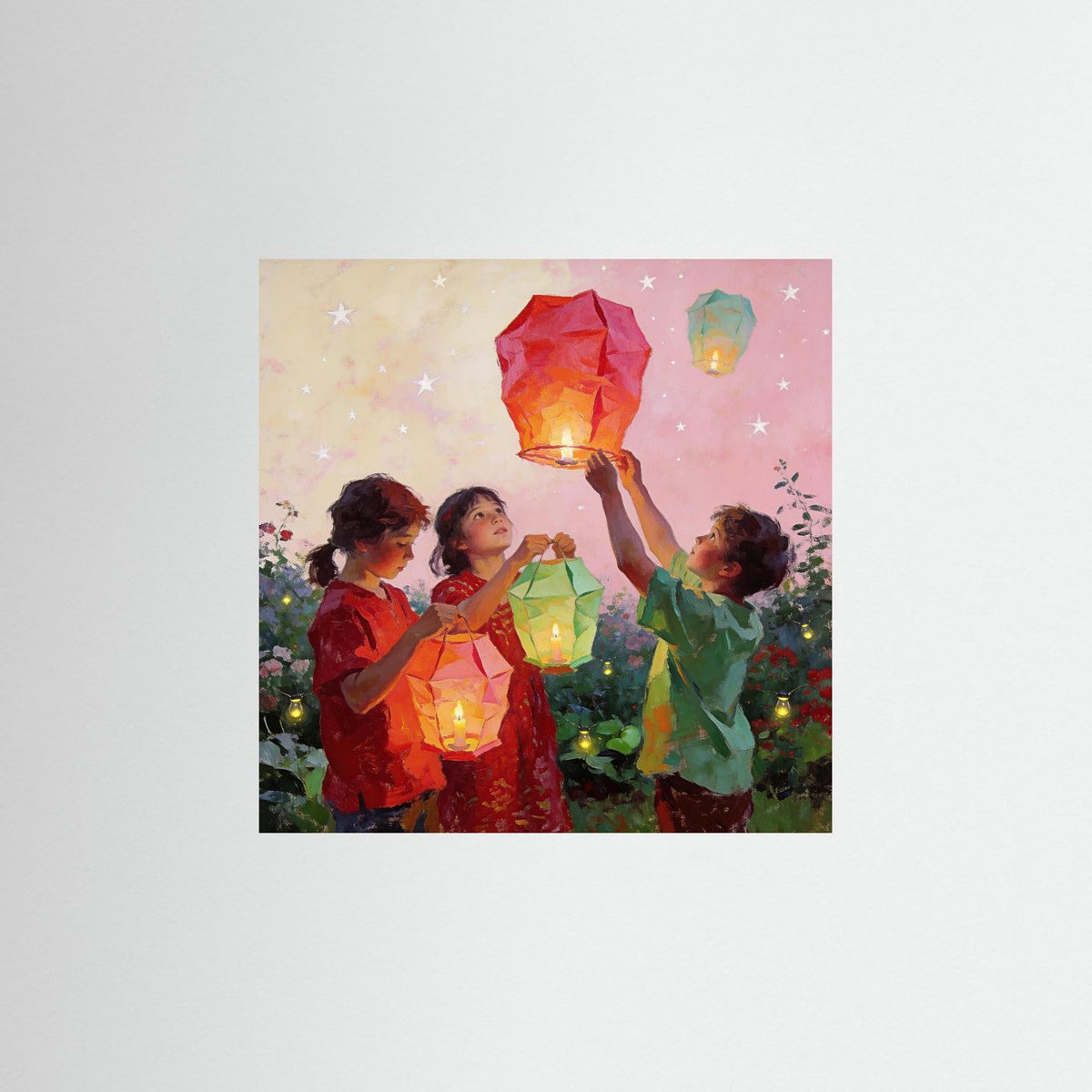 Lantern Wishes fine art print – vintage-inspired wall art by Maison Vintage displayed in an interior