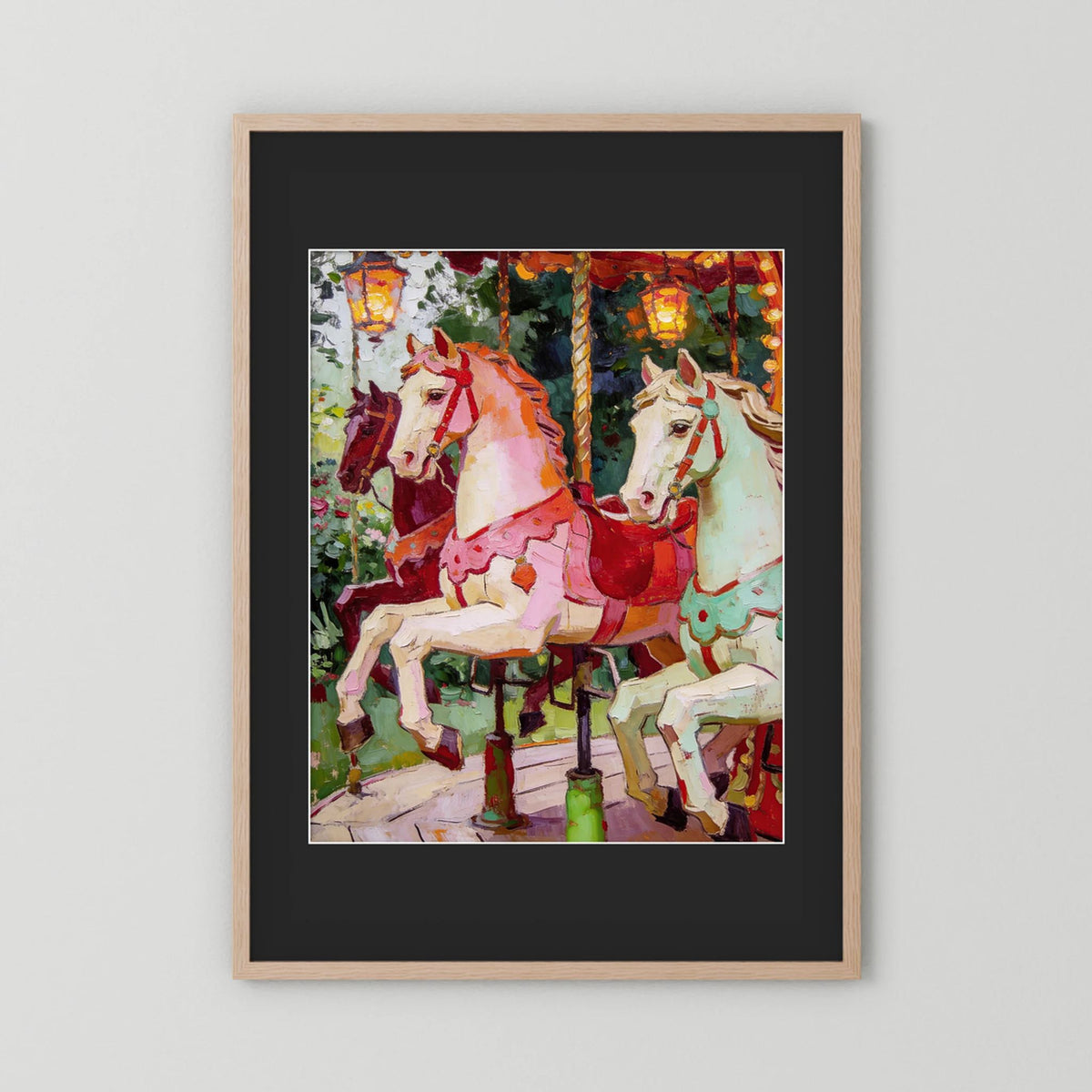 The Carousel Horses fine art print – vintage-inspired wall art by Maison Vintage displayed in an interior