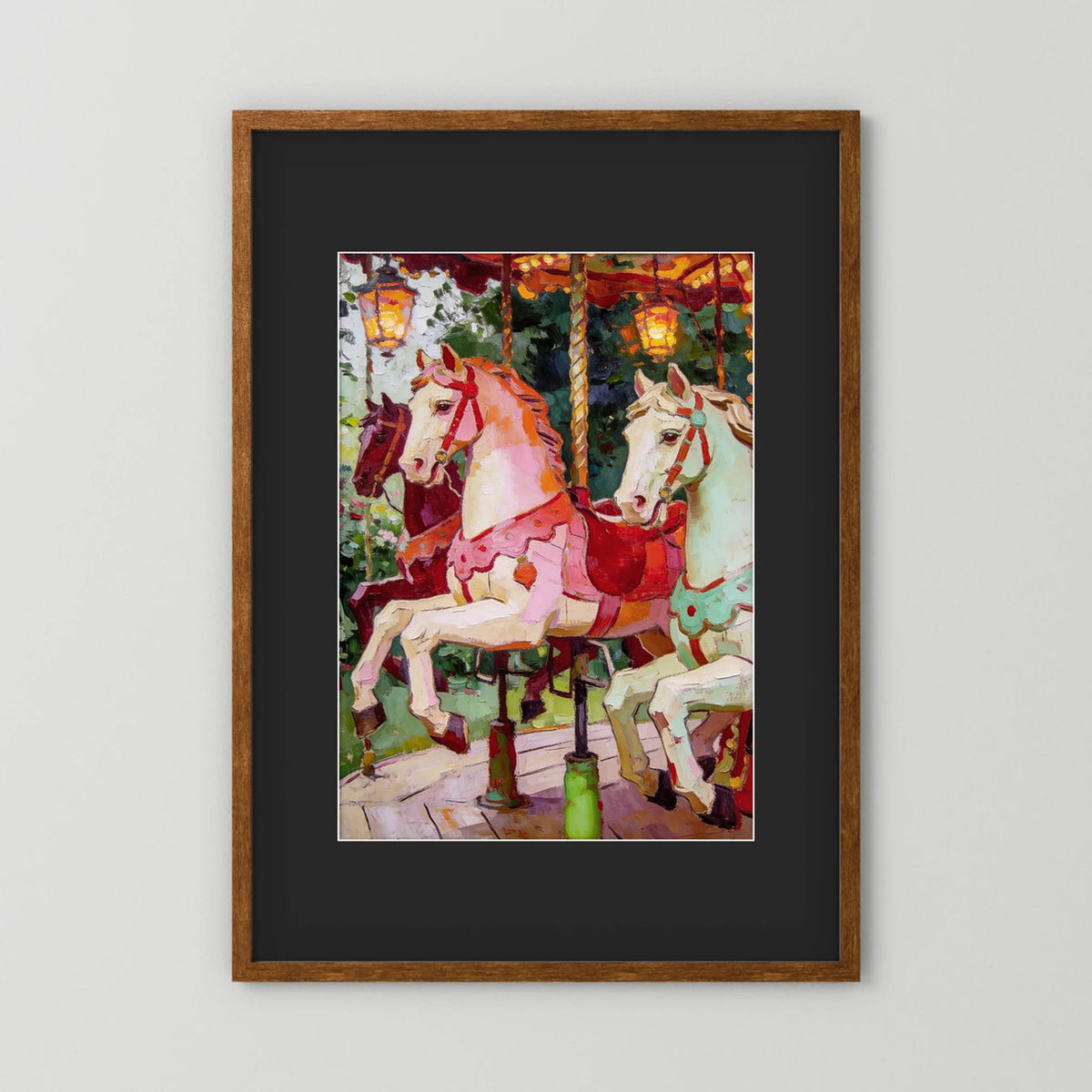 The Carousel Horses fine art print – vintage-inspired wall art by Maison Vintage displayed in an interior