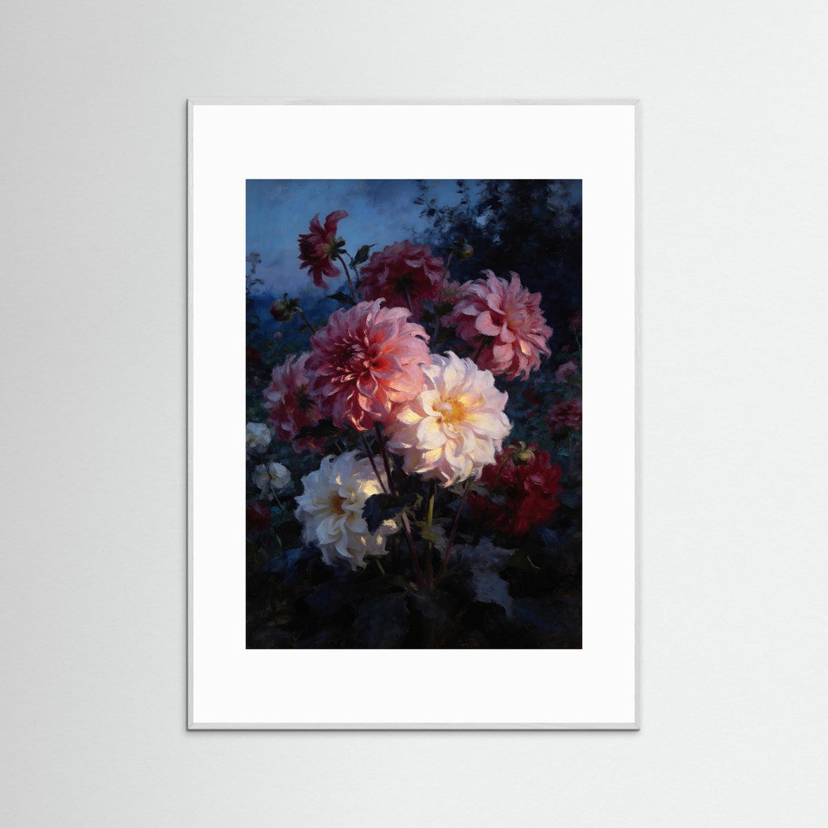 Nocturne for Dahlias fine art print – vintage-inspired wall art by Maison Vintage displayed in an interior