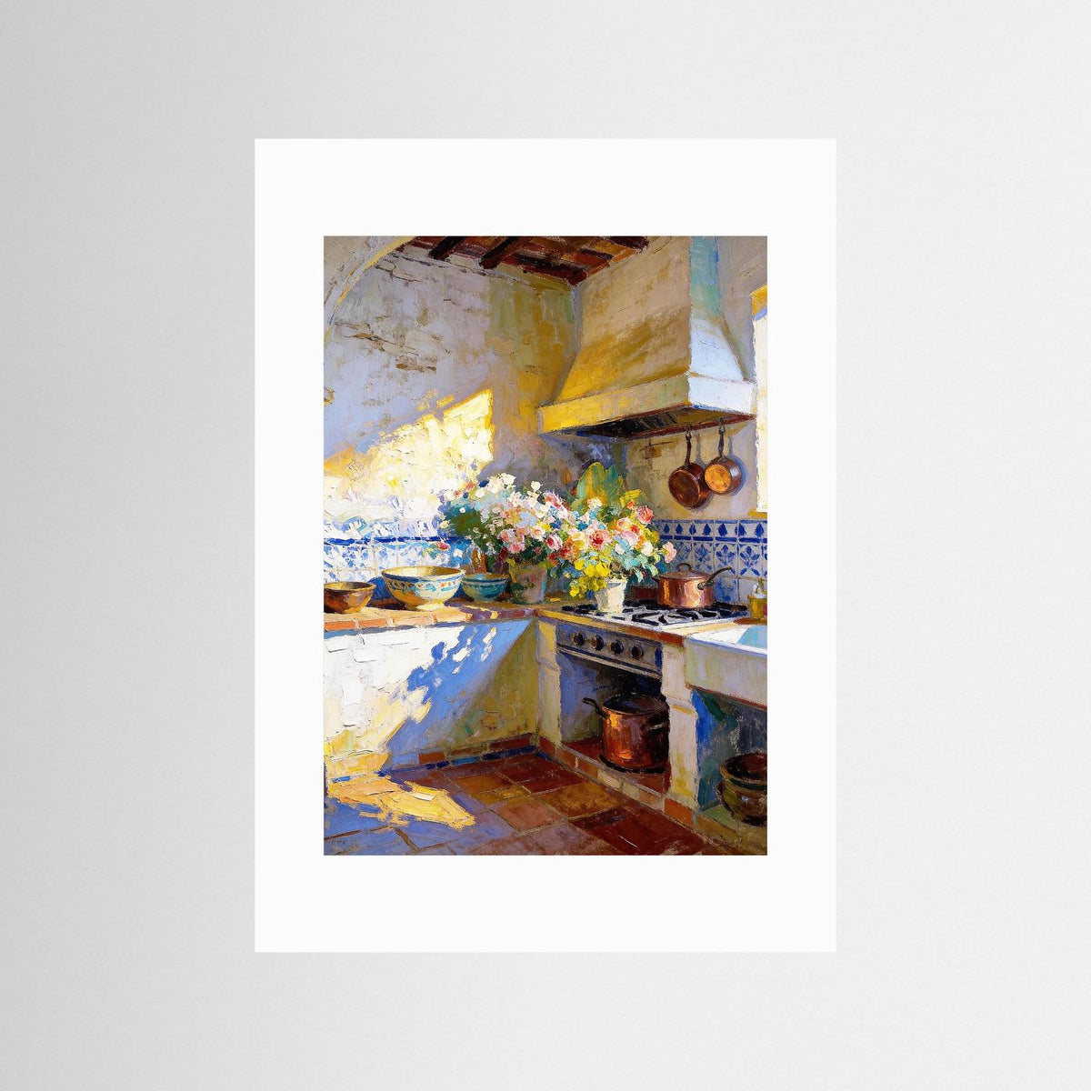 Flowers on the Old Stove fine art print – vintage-inspired wall art by Maison Vintage displayed in an interior