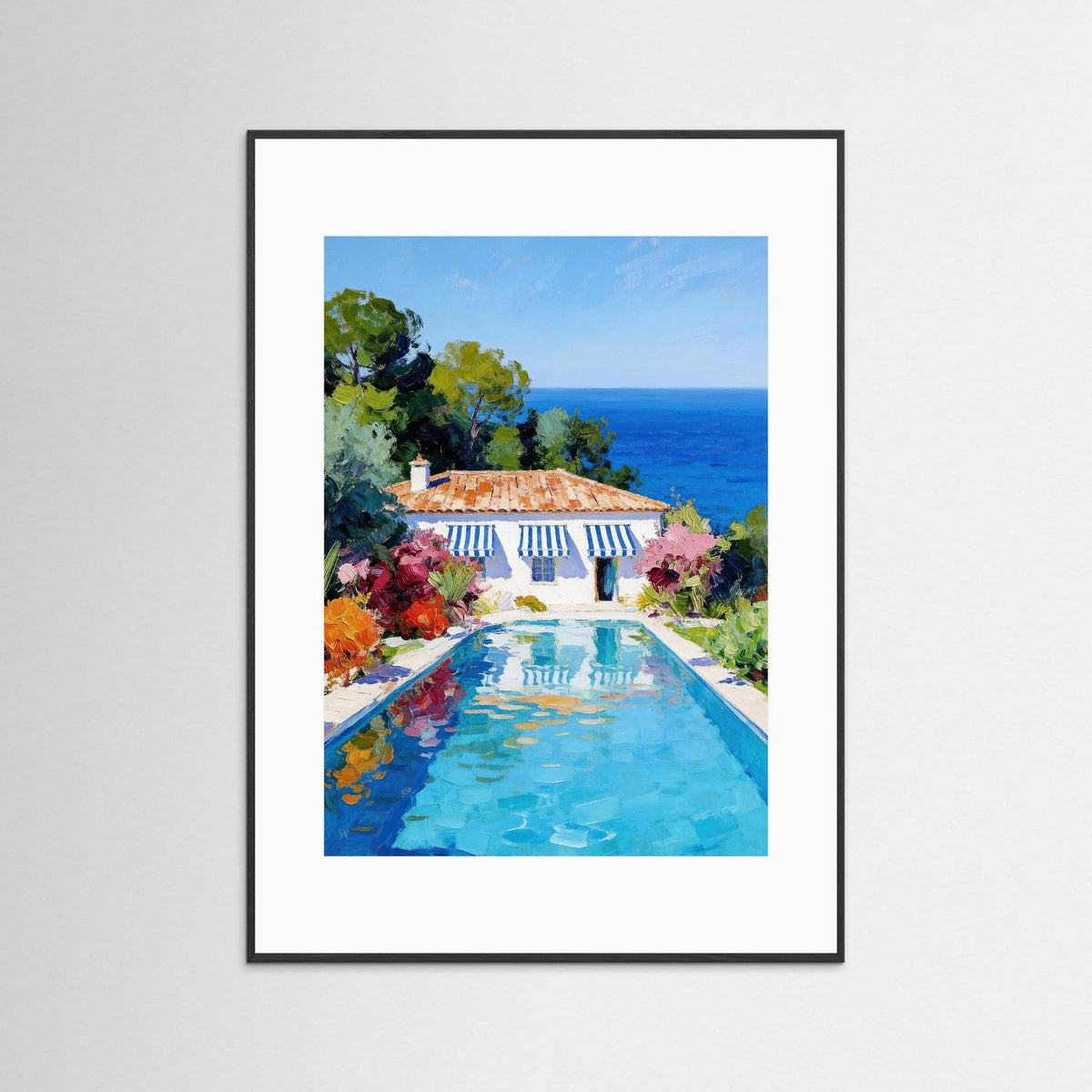 The Blue House on the Riviera fine art print – vintage-inspired wall art by Maison Vintage displayed in an interior