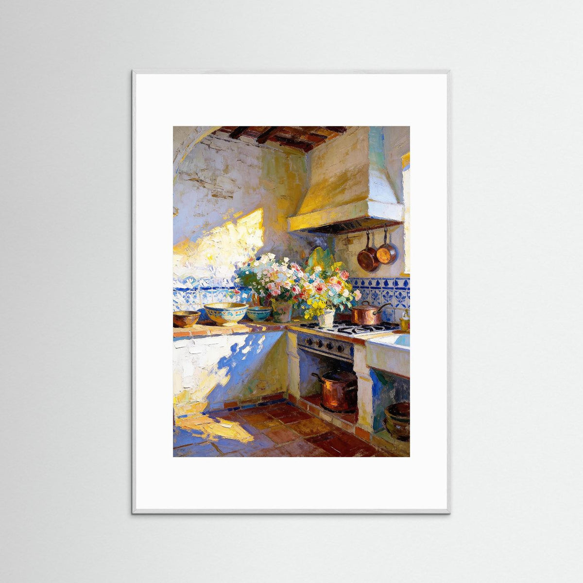 Flowers on the Old Stove fine art print – vintage-inspired wall art by Maison Vintage displayed in an interior