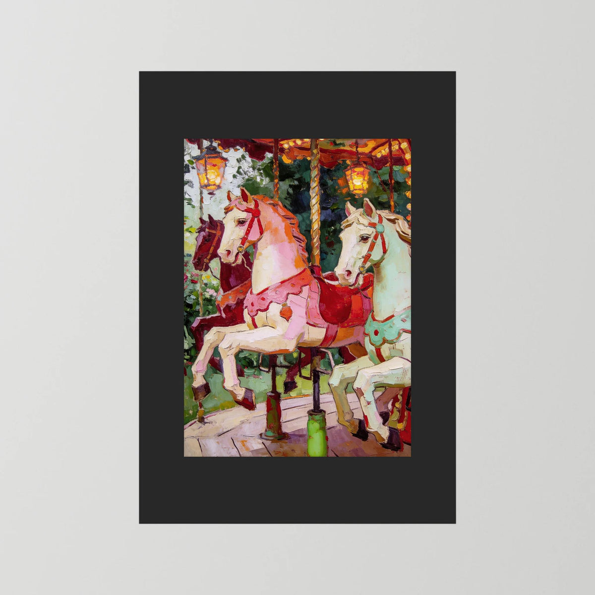 The Carousel Horses fine art print – vintage-inspired wall art by Maison Vintage displayed in an interior