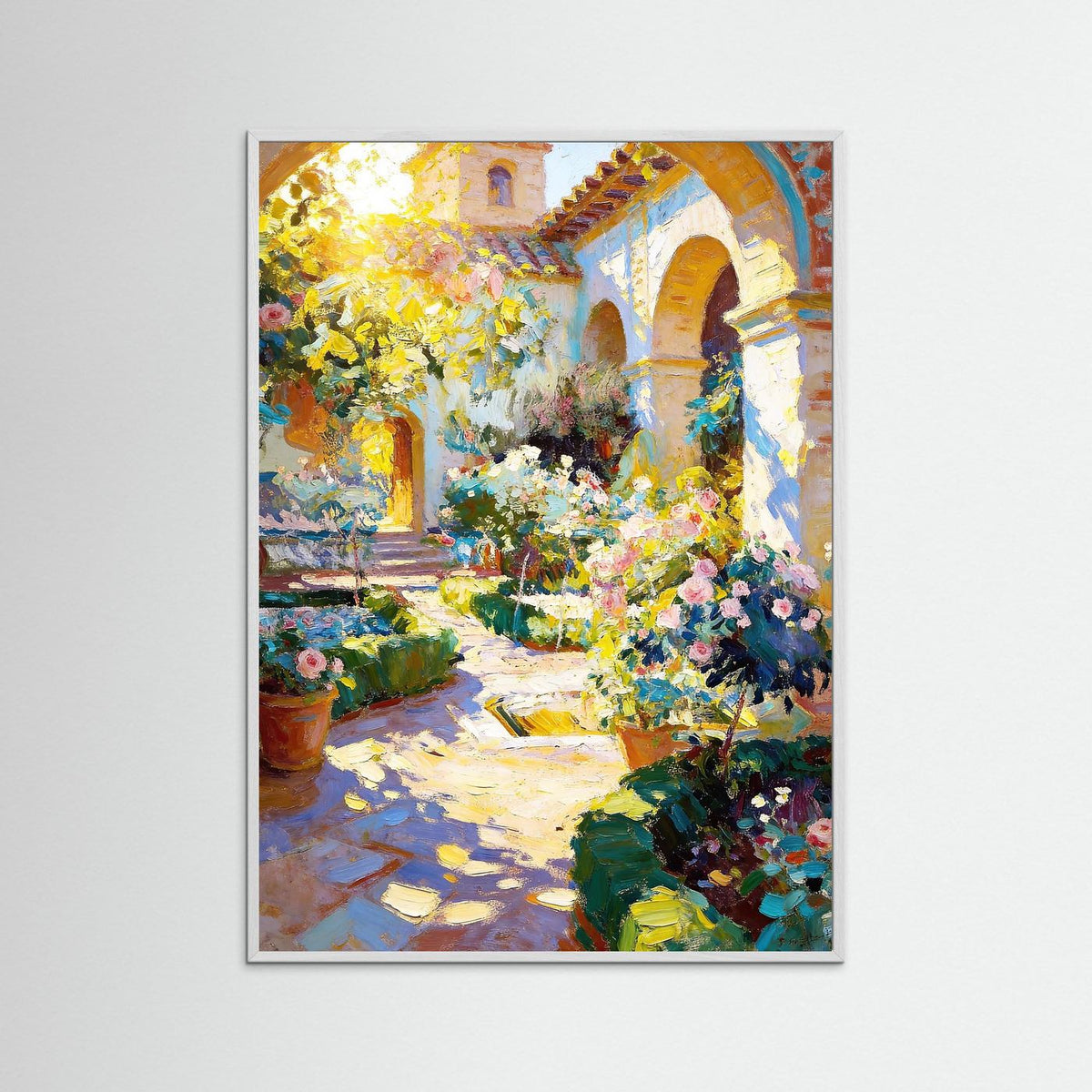 Golden Light Through the Arches fine art print – vintage-inspired wall art by Maison Vintage displayed in an interior