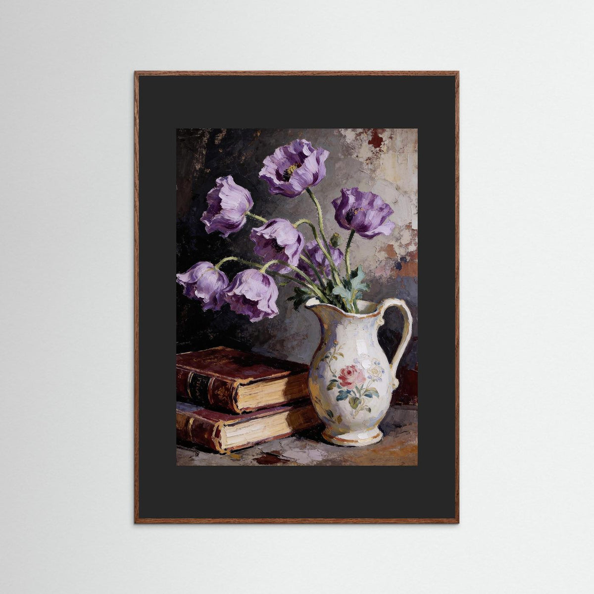 Anemones and Old Books fine art print – vintage-inspired wall art by Maison Vintage displayed in an interior
