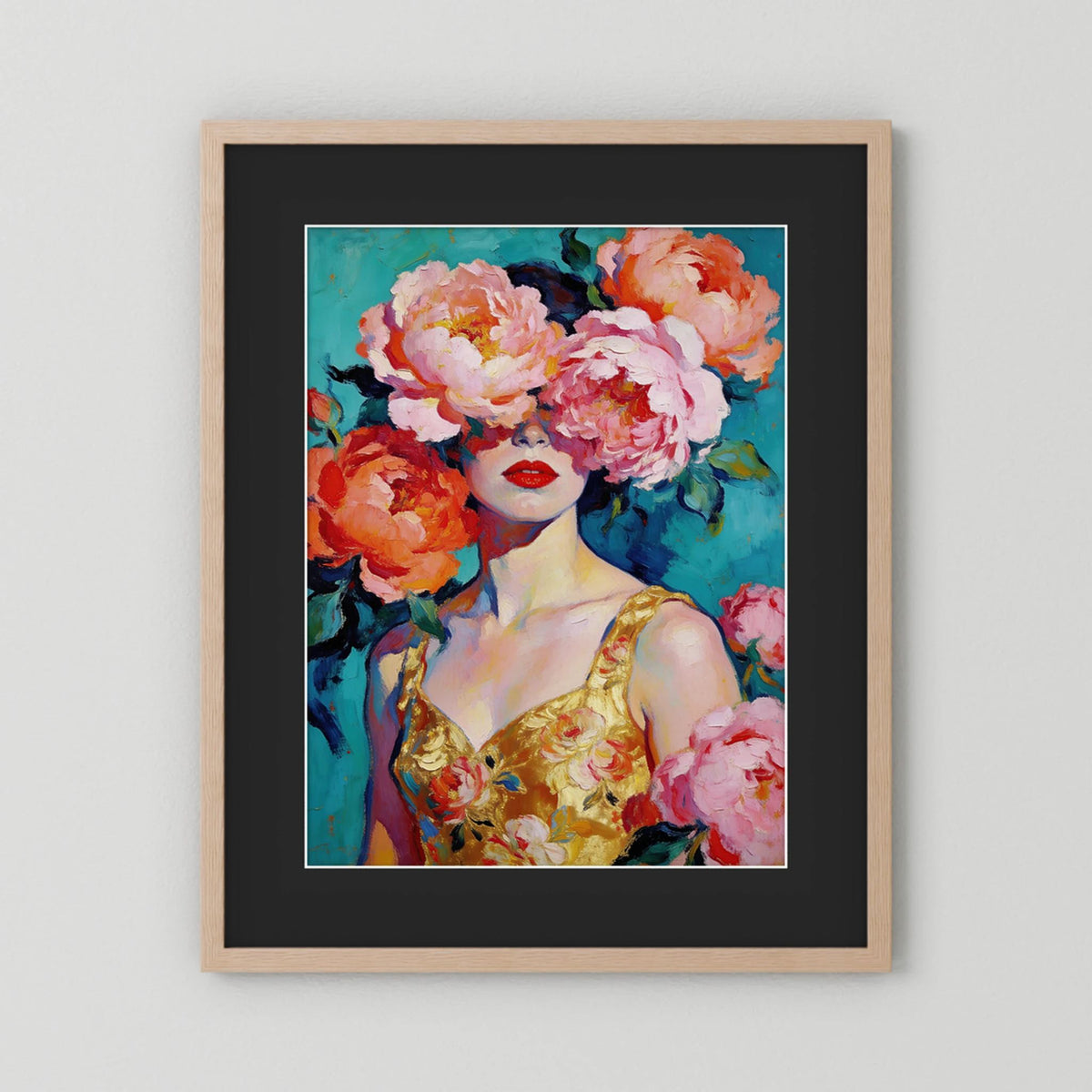 Behind the Peonies fine art print – vintage-inspired wall art by Maison Vintage displayed in an interior