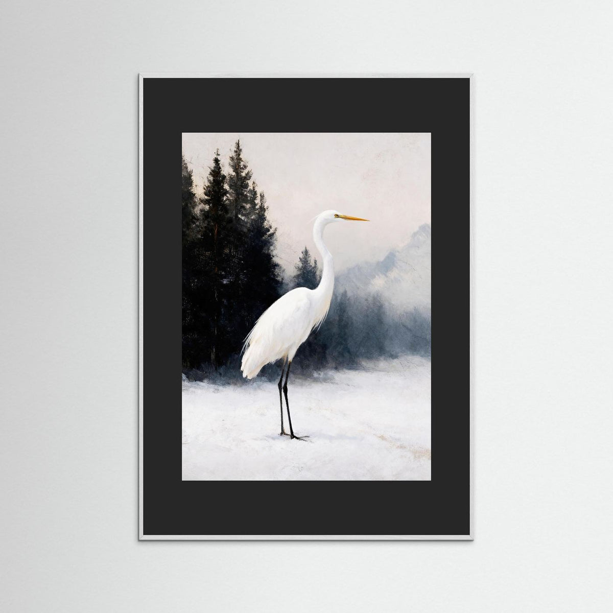 The Heron in Winter Light fine art print – vintage-inspired wall art by Maison Vintage displayed in an interior
