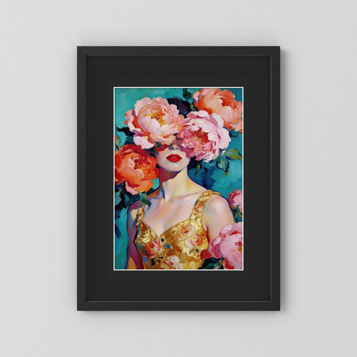 Behind the Peonies fine art print – vintage-inspired wall art by Maison Vintage displayed in an interior