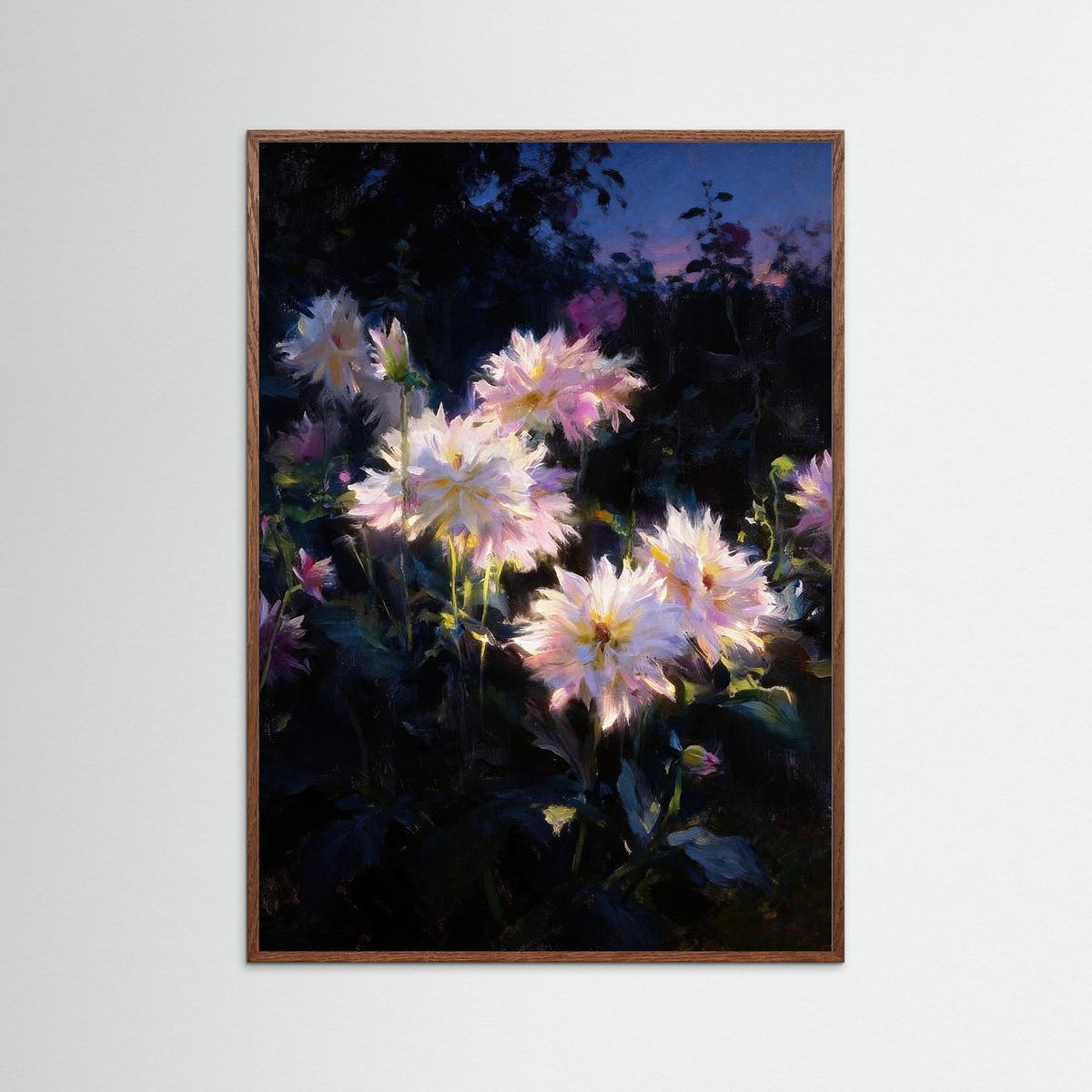 Moonlight Dahlias fine art print – vintage-inspired wall art by Maison Vintage displayed in an interior