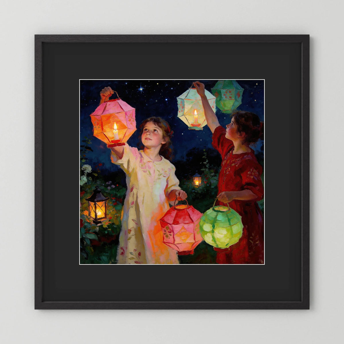 Lanterns Beneath The Stars fine art print – vintage-inspired wall art by Maison Vintage displayed in an interior