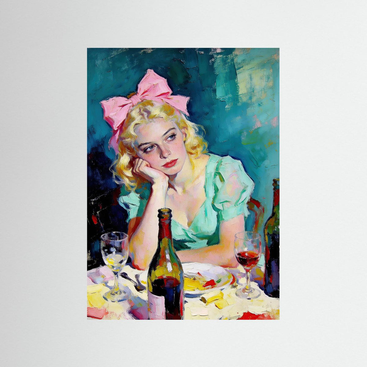 The Pink Bow fine art print – vintage-inspired wall art by Maison Vintage displayed in an interior