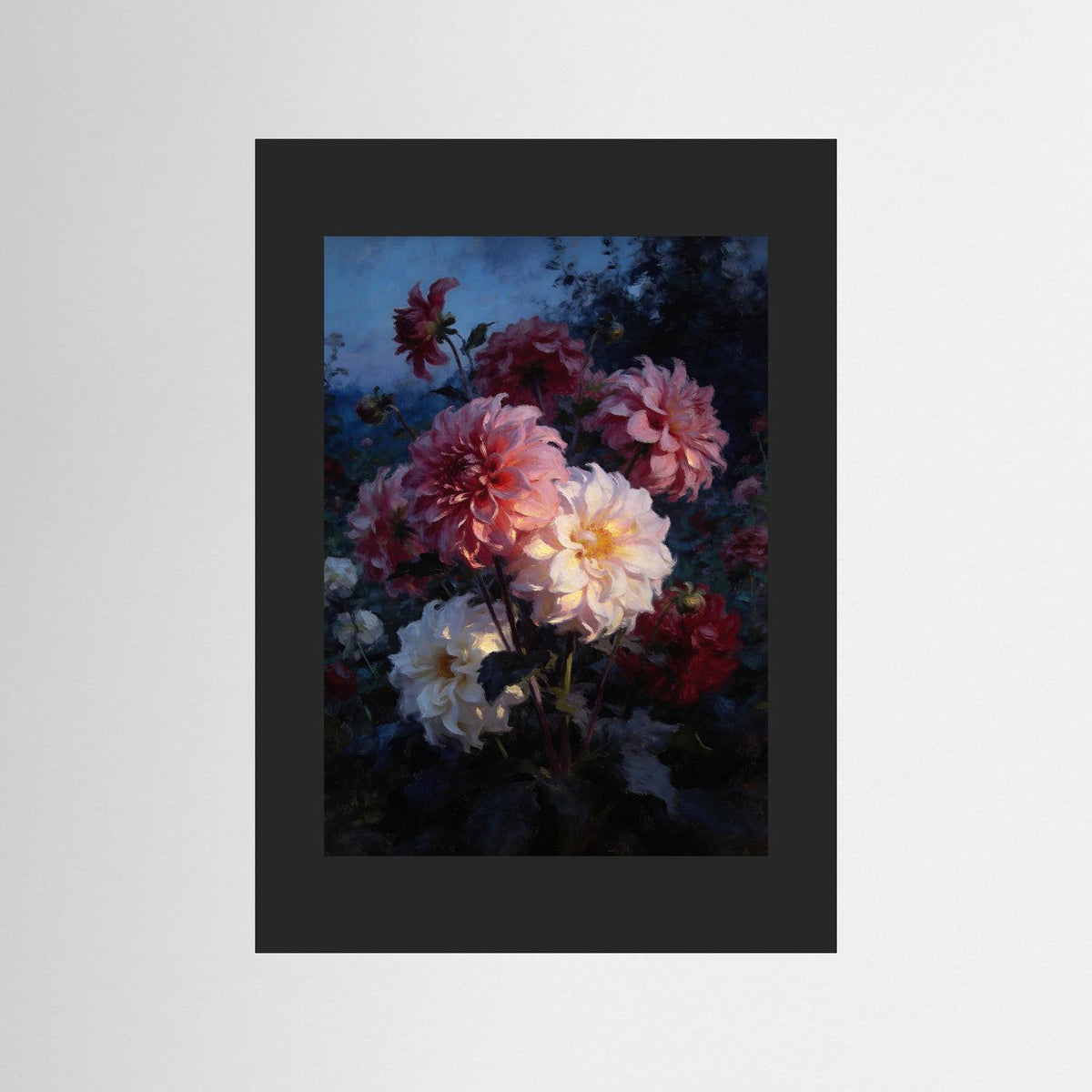 Nocturne for Dahlias fine art print – vintage-inspired wall art by Maison Vintage displayed in an interior