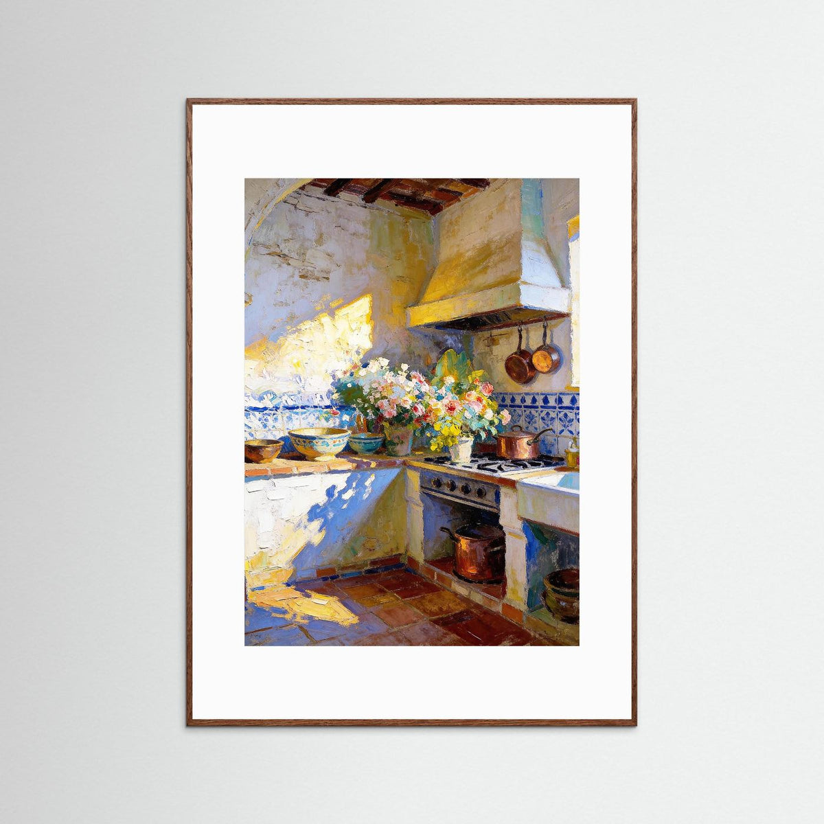 Flowers on the Old Stove fine art print – vintage-inspired wall art by Maison Vintage displayed in an interior
