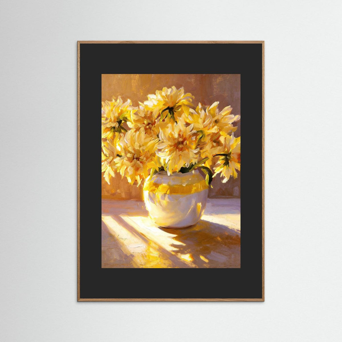 Golden Morning Dhalias fine art print – vintage-inspired wall art by Maison Vintage displayed in an interior