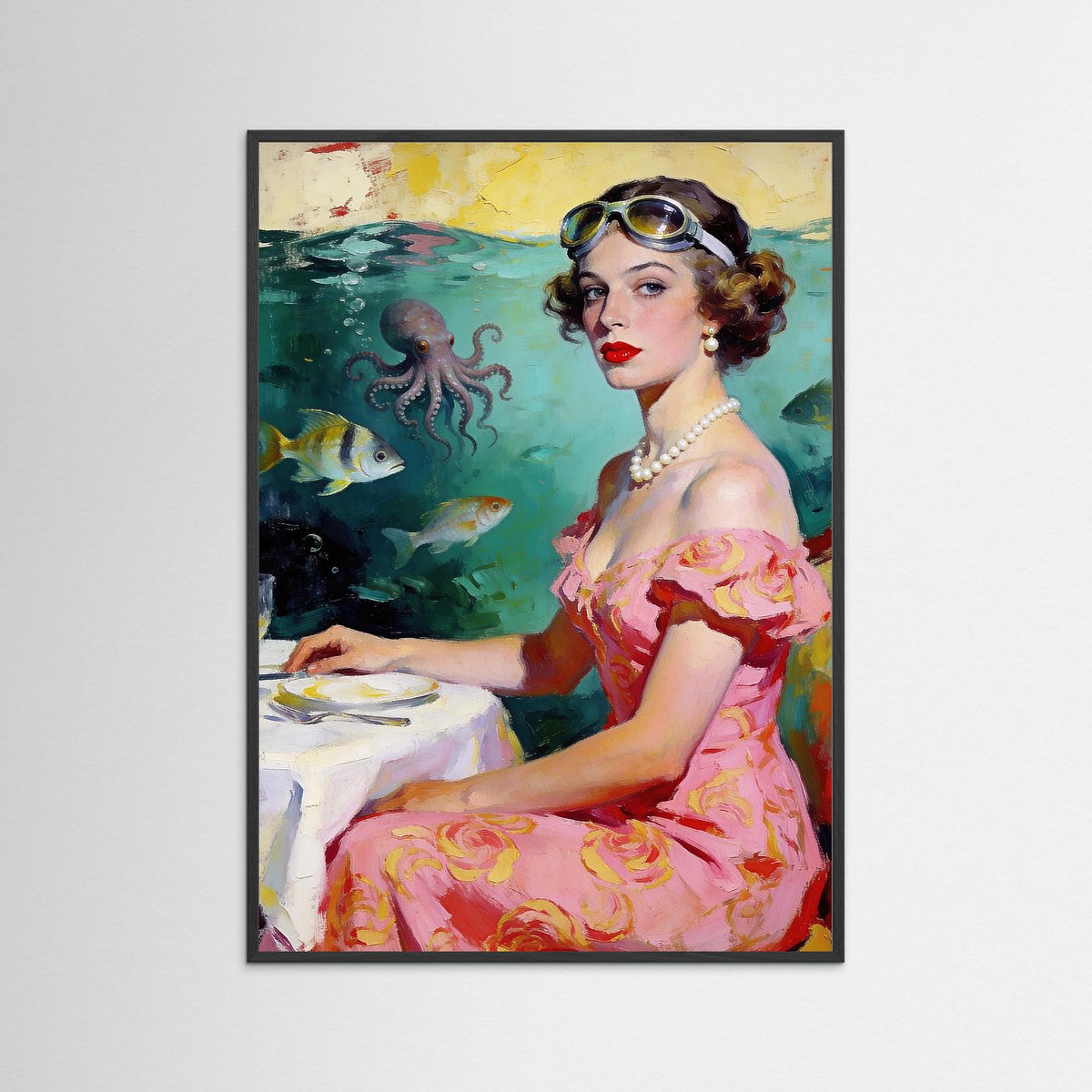The Underwater Supper Club fine art print – vintage-inspired wall art by Maison Vintage displayed in an interior