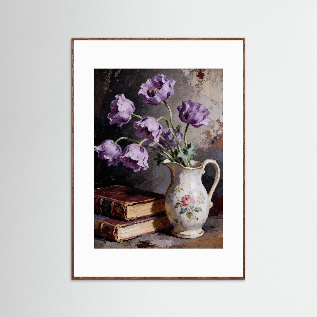 Anemones and Old Books fine art print – vintage-inspired wall art by Maison Vintage displayed in an interior