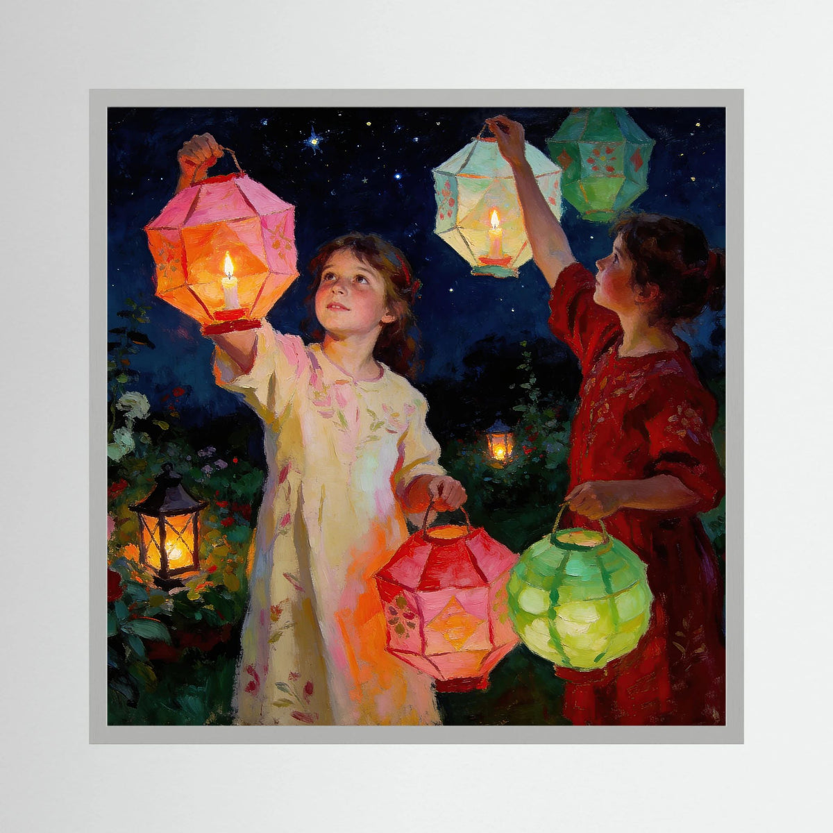 Lanterns Beneath The Stars fine art print – vintage-inspired wall art by Maison Vintage displayed in an interior