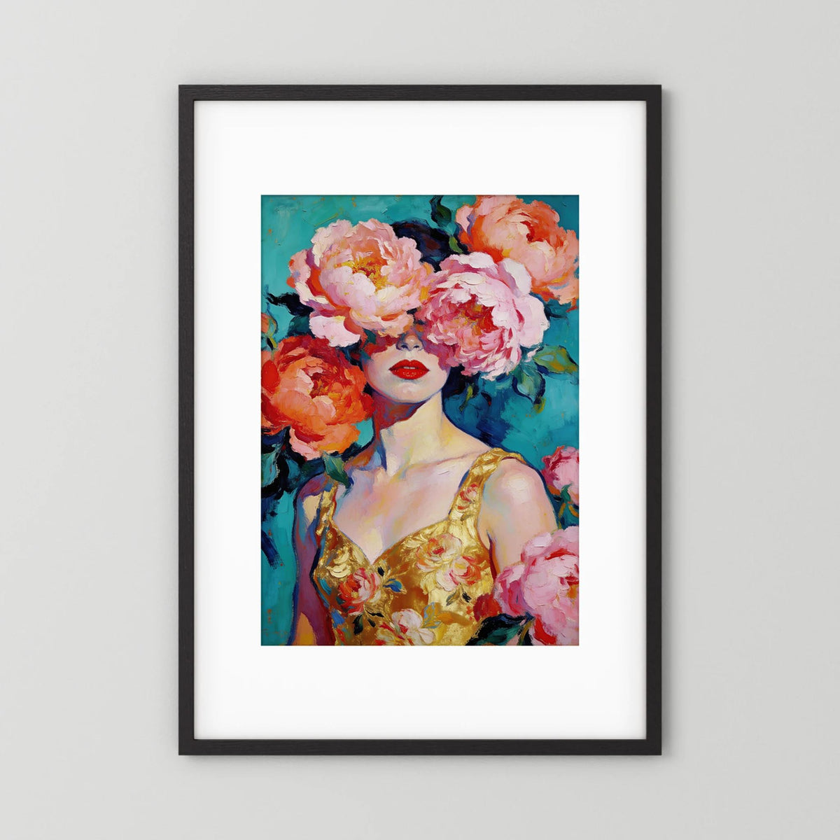 Behind the Peonies fine art print – vintage-inspired wall art by Maison Vintage displayed in an interior