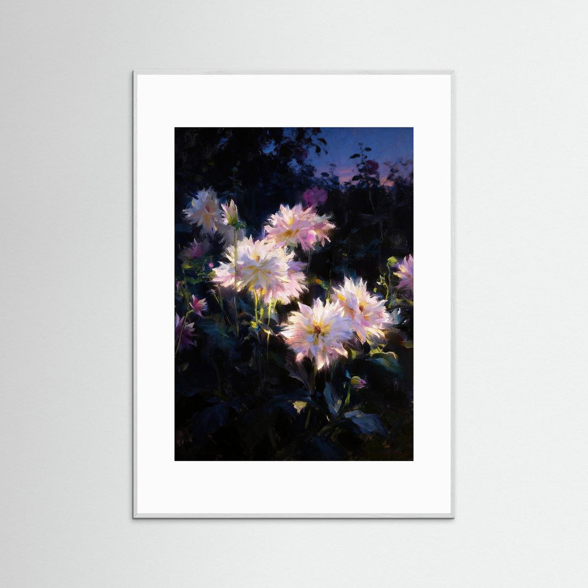 Moonlight Dahlias fine art print – vintage-inspired wall art by Maison Vintage displayed in an interior