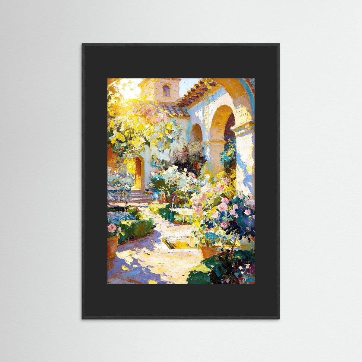 Golden Light Through the Arches fine art print – vintage-inspired wall art by Maison Vintage displayed in an interior