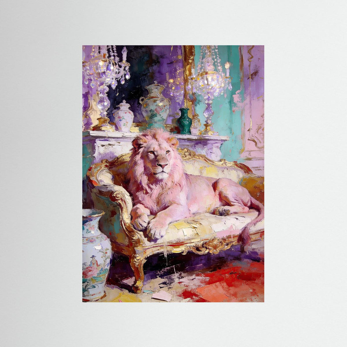 The Rococo Lion fine art print – vintage-inspired wall art by Maison Vintage displayed in an interior
