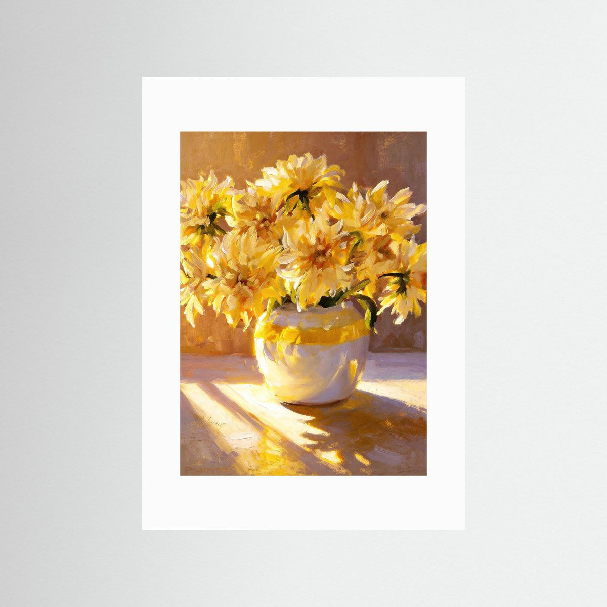 Golden Morning Dhalias fine art print – vintage-inspired wall art by Maison Vintage displayed in an interior