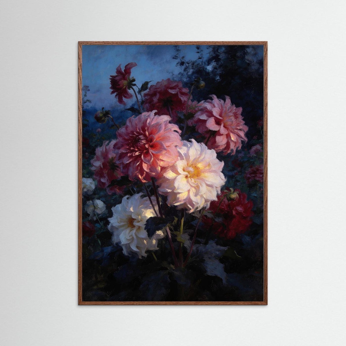Nocturne for Dahlias fine art print – vintage-inspired wall art by Maison Vintage displayed in an interior