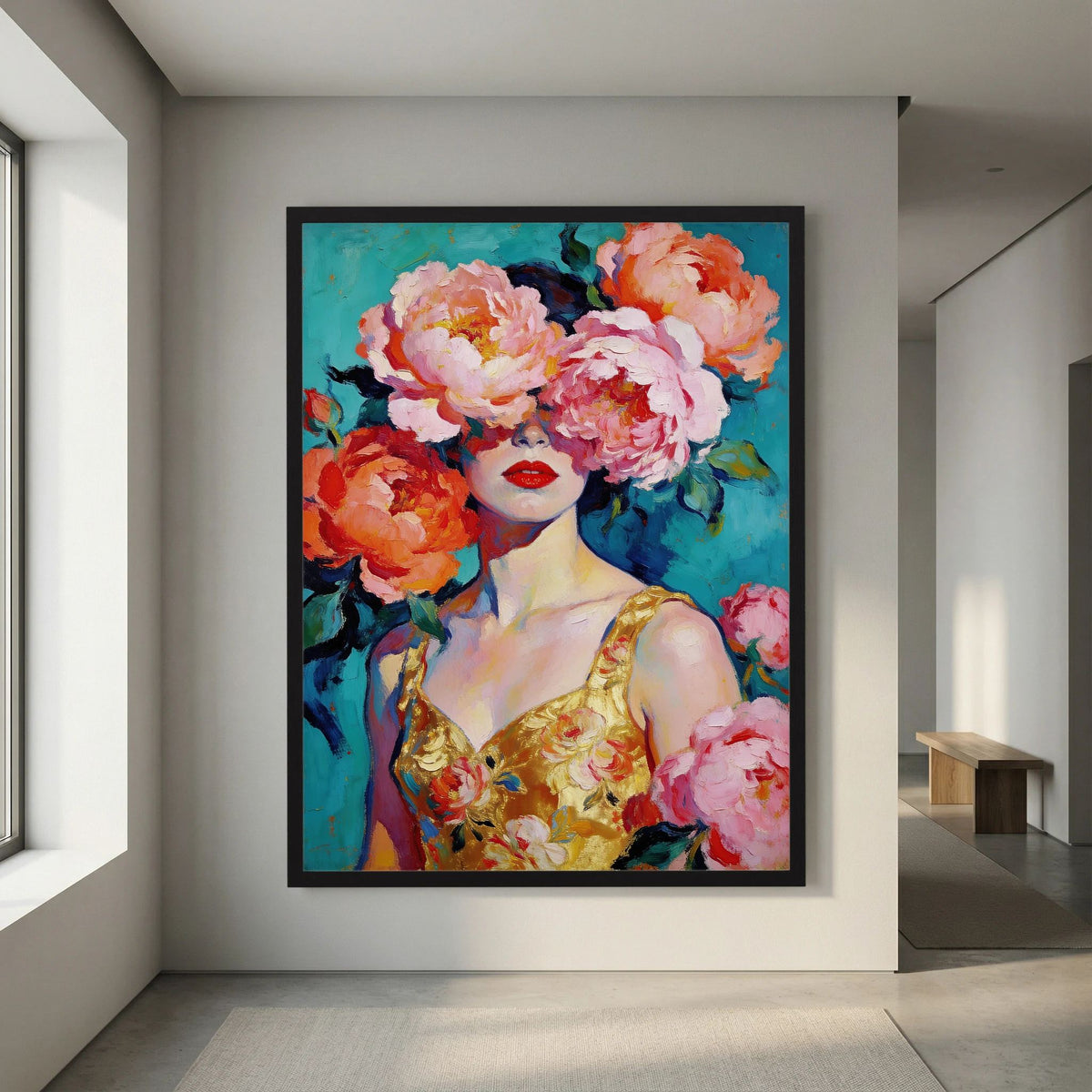 Behind the Peonies fine art print – vintage-inspired wall art by Maison Vintage displayed in an interior