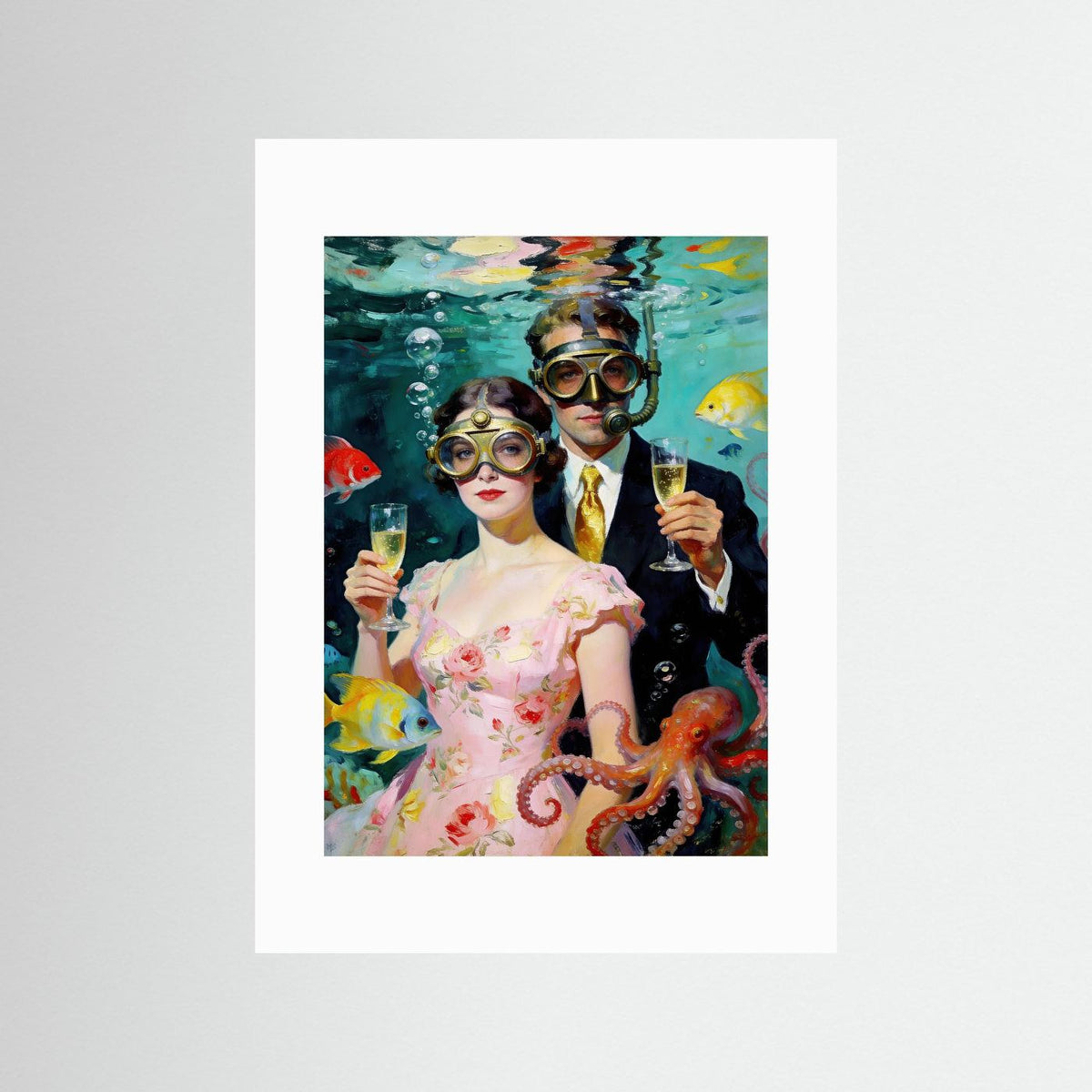 The Underwater Soirée fine art print – vintage-inspired wall art by Maison Vintage displayed in an interior