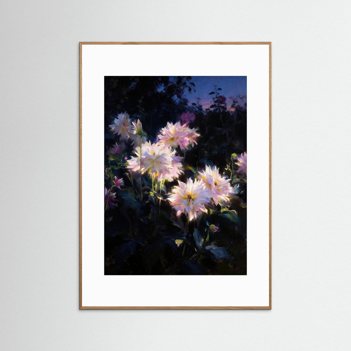 Moonlight Dahlias fine art print – vintage-inspired wall art by Maison Vintage displayed in an interior