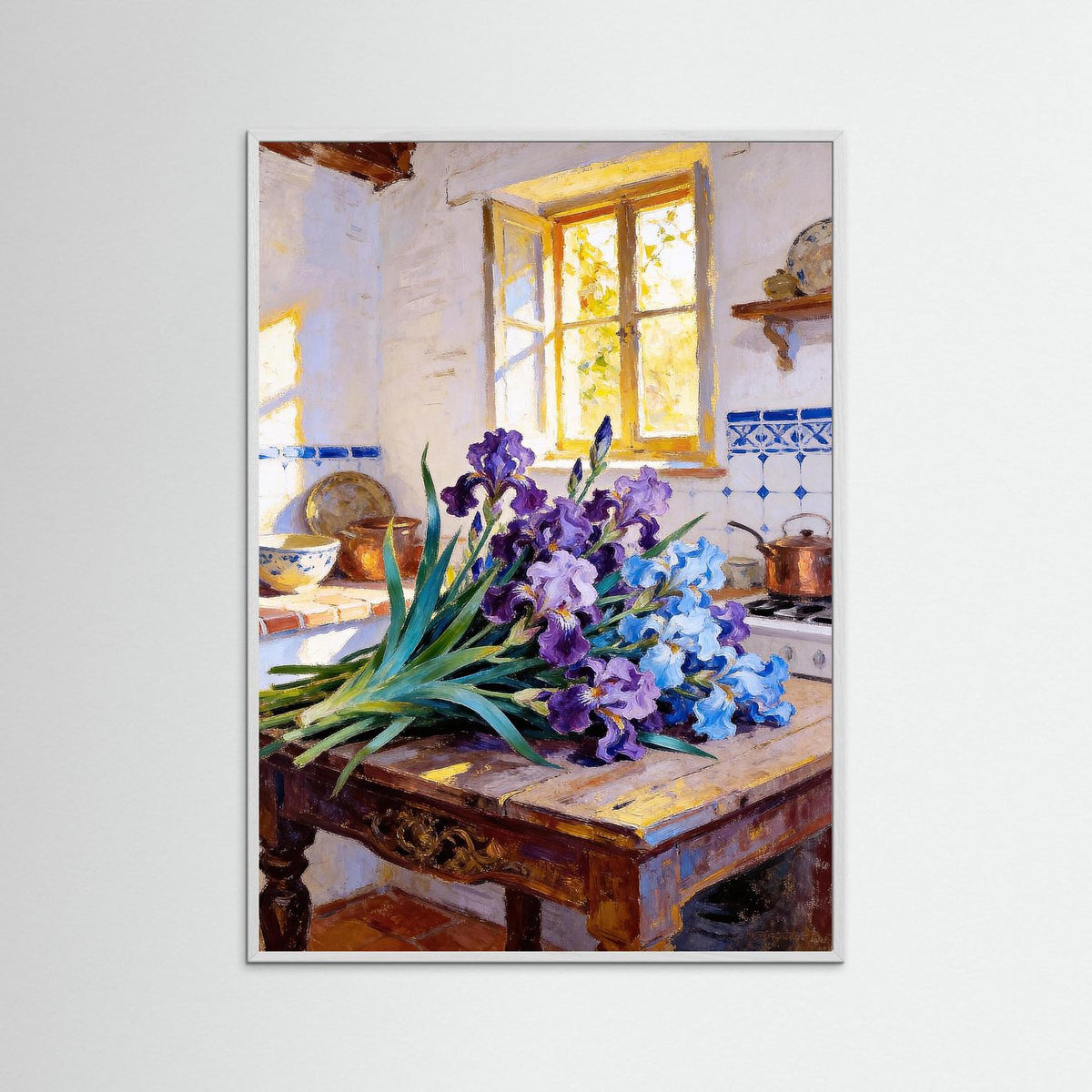 The Blue Irises fine art print – vintage-inspired wall art by Maison Vintage displayed in an interior