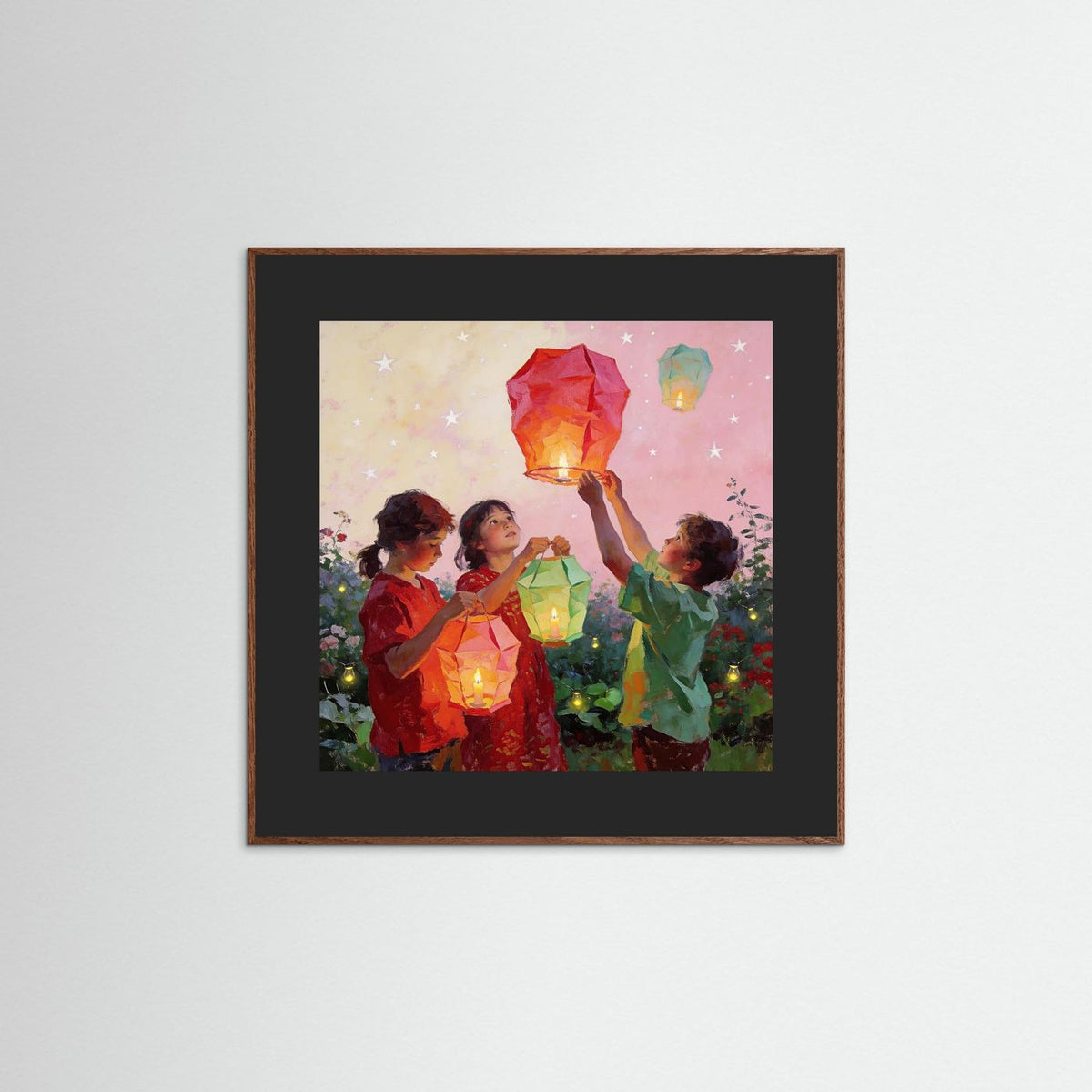 Lantern Wishes fine art print – vintage-inspired wall art by Maison Vintage displayed in an interior
