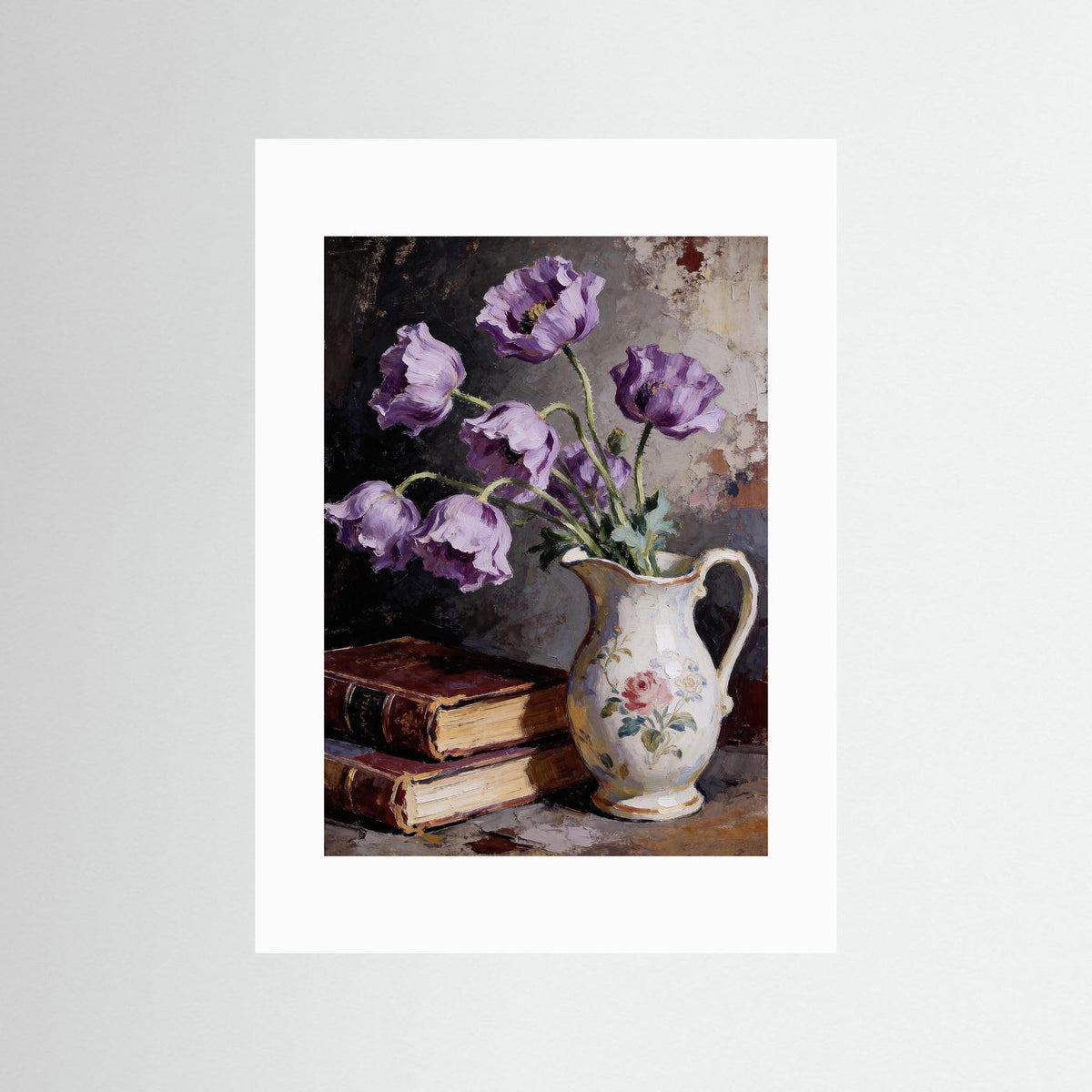 Anemones and Old Books fine art print – vintage-inspired wall art by Maison Vintage displayed in an interior