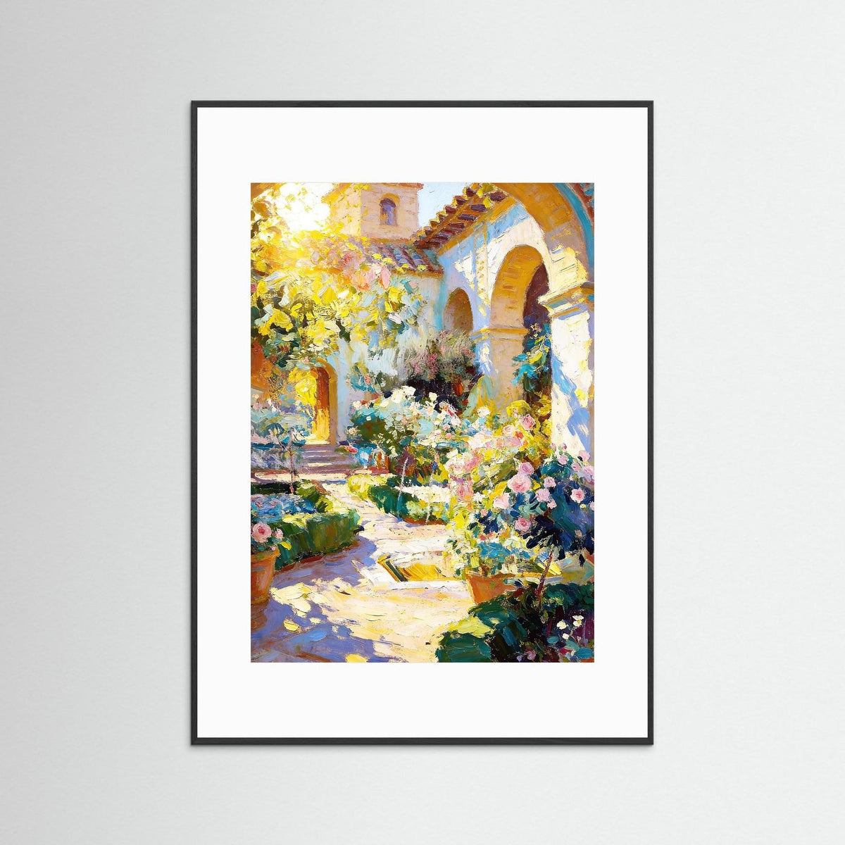 Golden Light Through the Arches fine art print – vintage-inspired wall art by Maison Vintage displayed in an interior