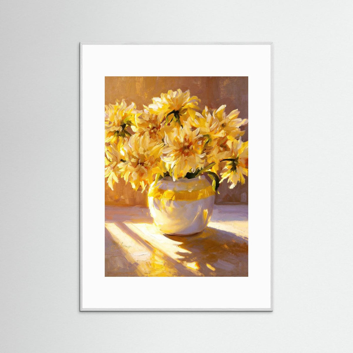 Golden Morning Dhalias fine art print – vintage-inspired wall art by Maison Vintage displayed in an interior