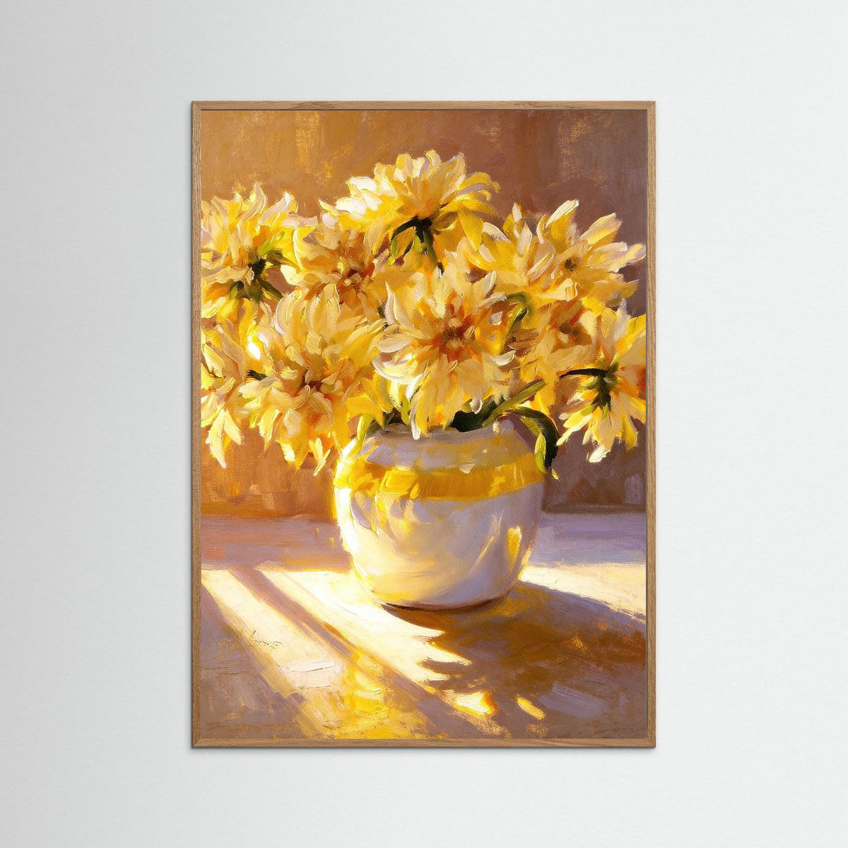 Golden Morning Dhalias fine art print – vintage-inspired wall art by Maison Vintage displayed in an interior
