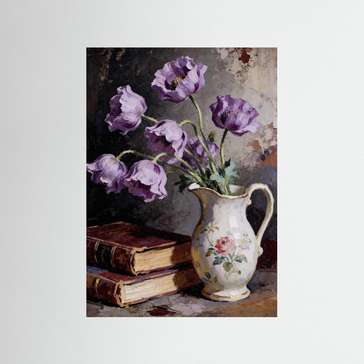Anemones and Old Books fine art print – vintage-inspired wall art by Maison Vintage displayed in an interior