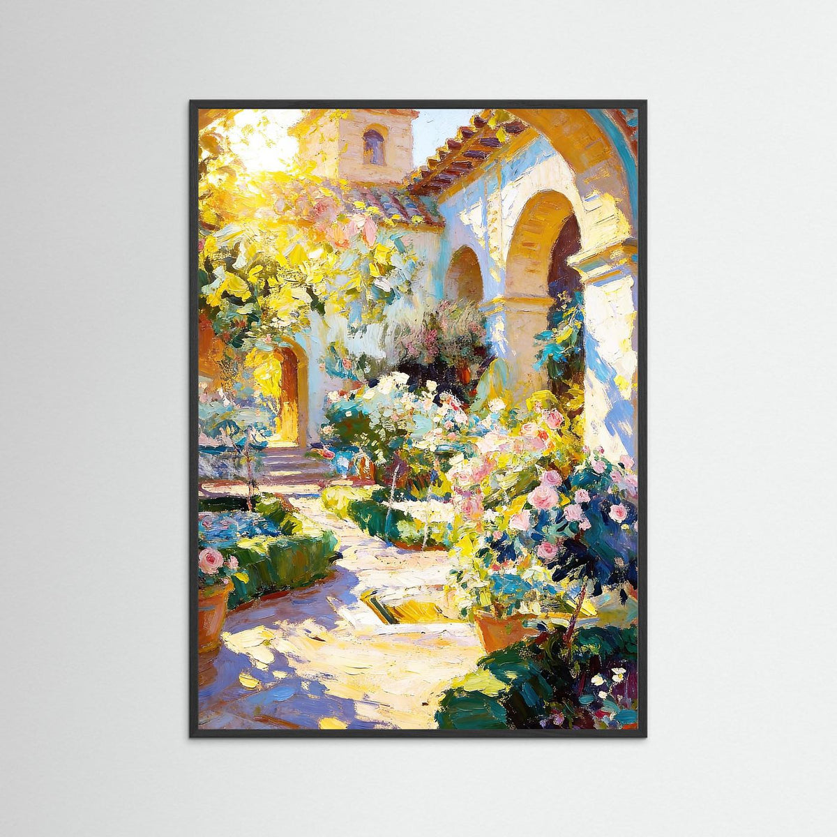 Golden Light Through the Arches fine art print – vintage-inspired wall art by Maison Vintage displayed in an interior