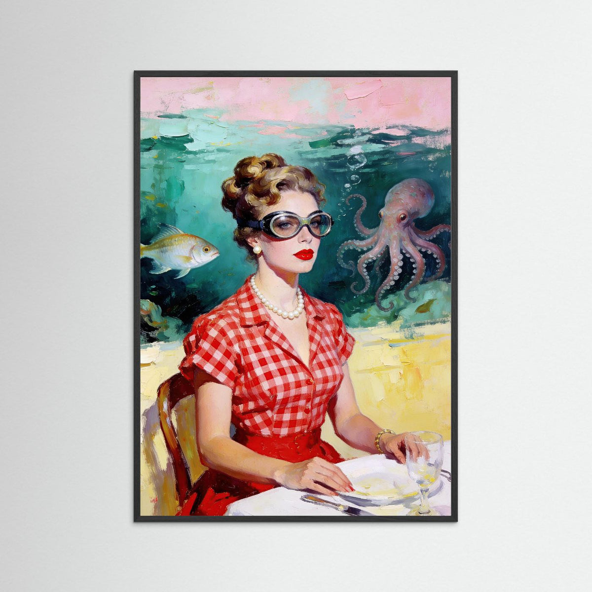 The Underwater Brasserie fine art print – vintage-inspired wall art by Maison Vintage displayed in an interior