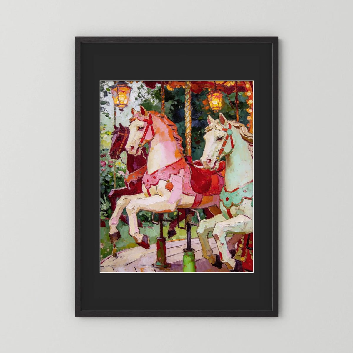 The Carousel Horses fine art print – vintage-inspired wall art by Maison Vintage displayed in an interior