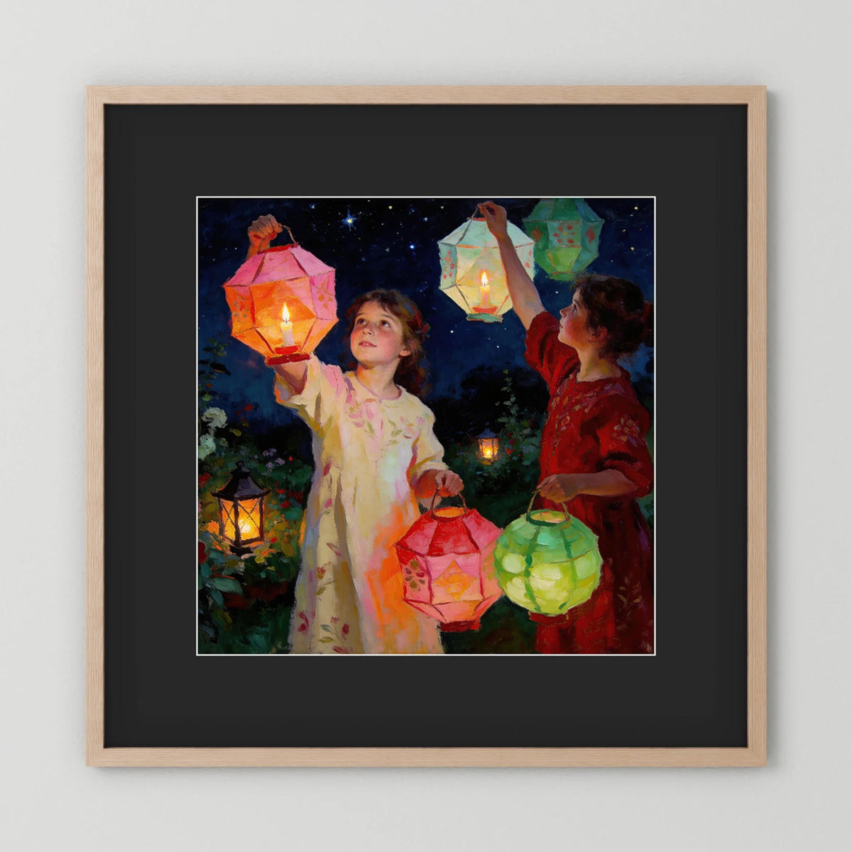 Lanterns Beneath The Stars fine art print – vintage-inspired wall art by Maison Vintage displayed in an interior