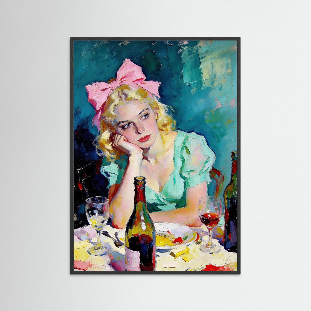 The Pink Bow fine art print – vintage-inspired wall art by Maison Vintage displayed in an interior