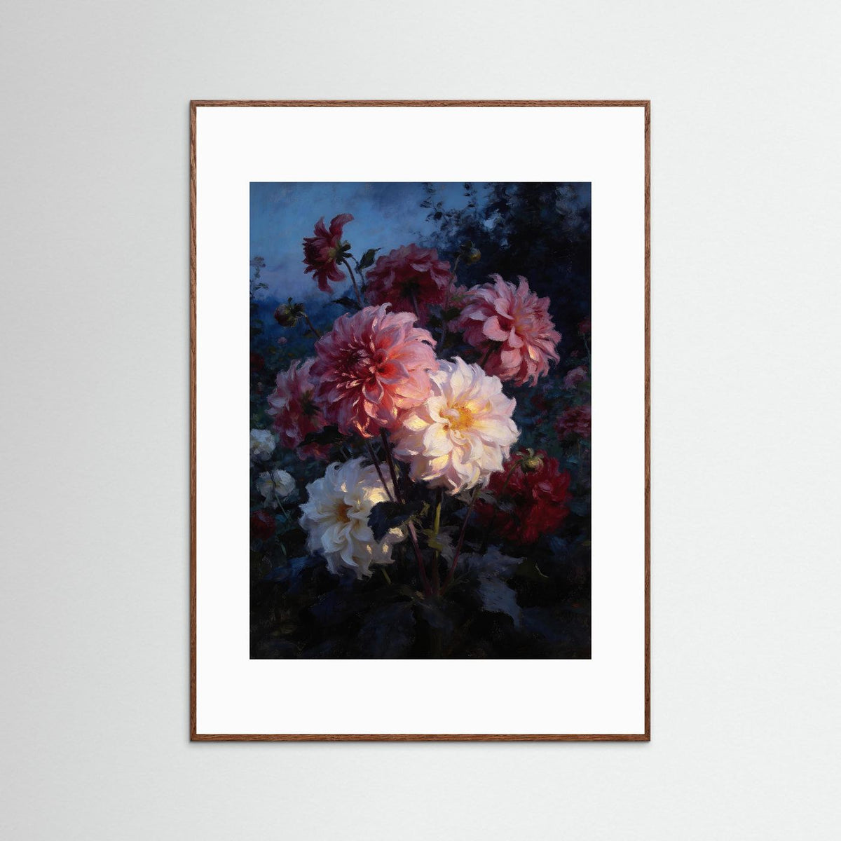 Nocturne for Dahlias fine art print – vintage-inspired wall art by Maison Vintage displayed in an interior