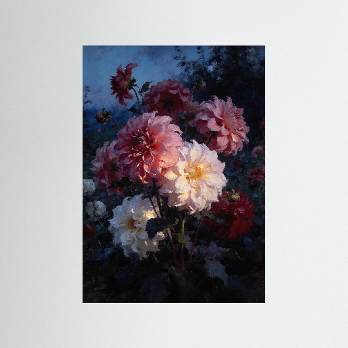 Nocturne for Dahlias fine art print – vintage-inspired wall art by Maison Vintage displayed in an interior