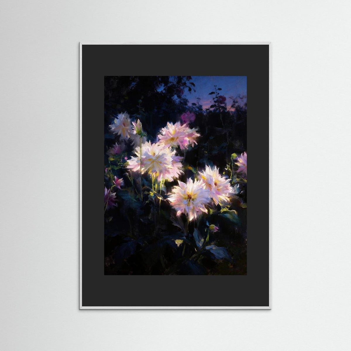 Moonlight Dahlias fine art print – vintage-inspired wall art by Maison Vintage displayed in an interior